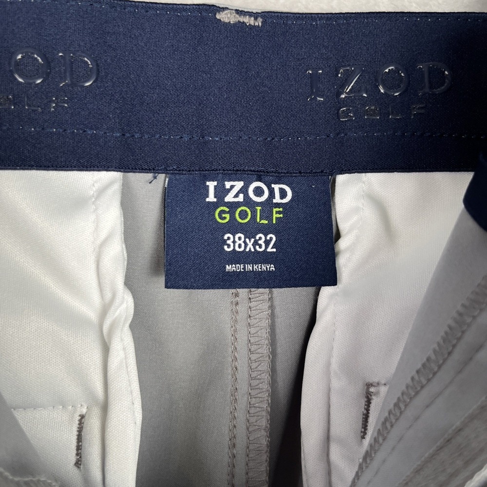 Izod Men's‎ Golf Pants 38x32 Gray Stretch Flat Front Logo Performance Light Grey - Picture 5 of 10